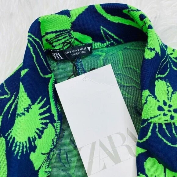 NWT Zara Jacquard Neon Floral Flare Pants - Picture 5 of 6